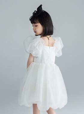 极速2023夏季j连衣裙女孩新款白色泡泡袖公主裙韩范童装裙子潮