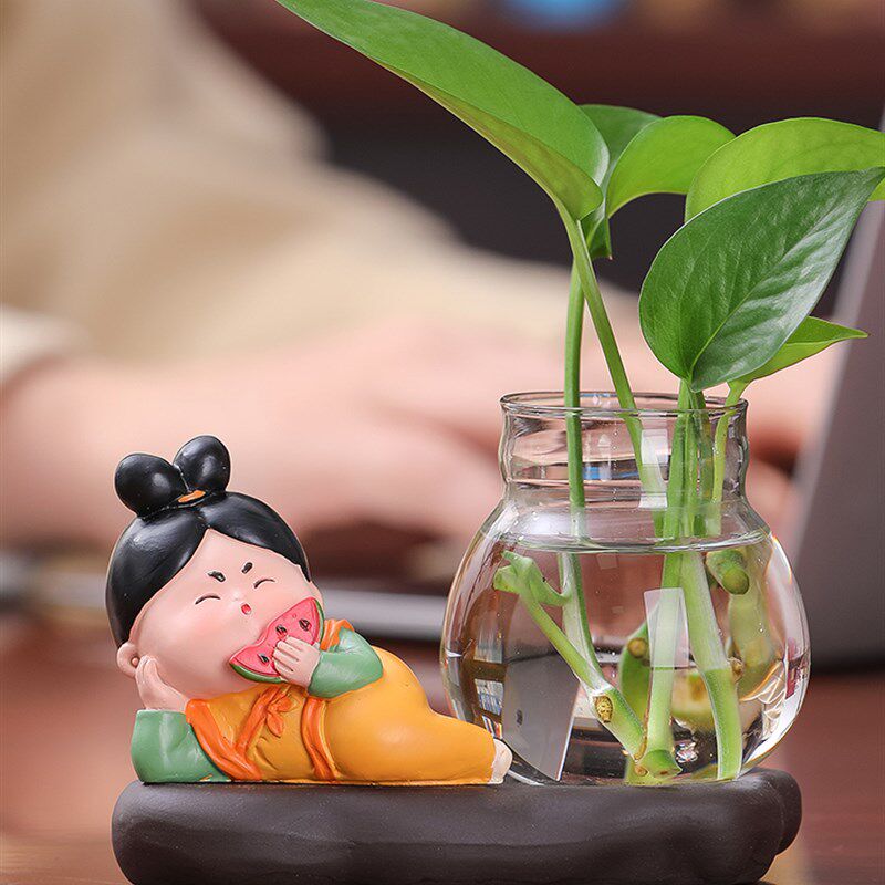 新品瑞卡水培植物水培小花瓶电脑桌F上女生工位小摆件办公室桌面