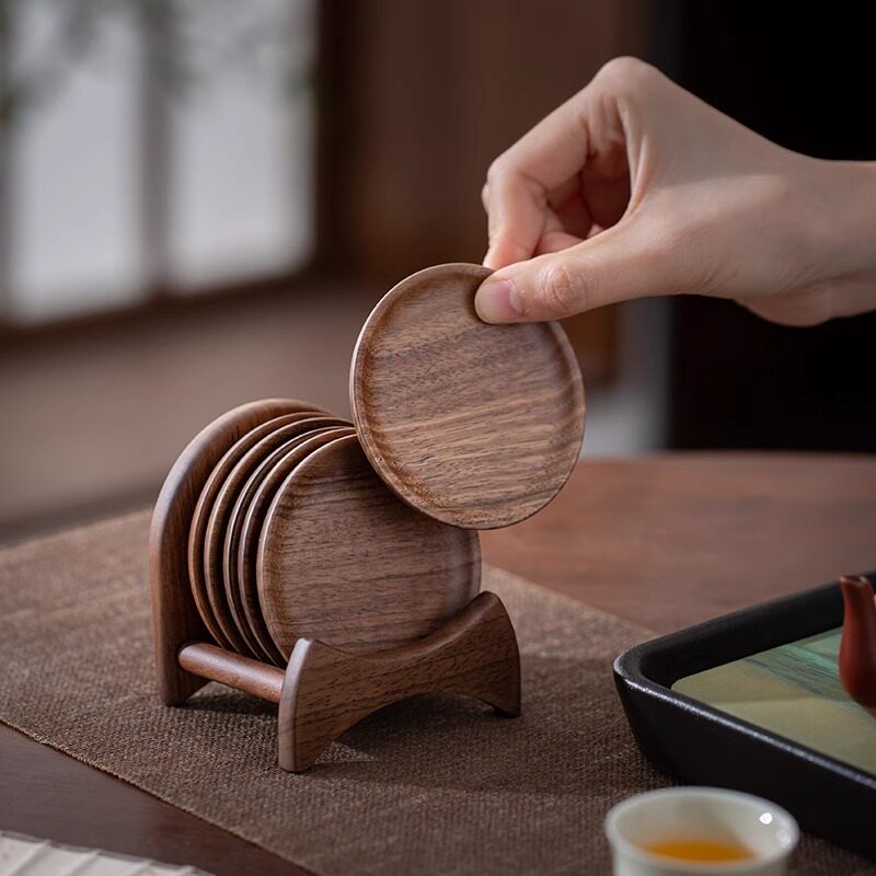 黑胡桃实木茶杯垫茶道水壶杯托 托茶杯架隔热垫杯托 托创意组合功