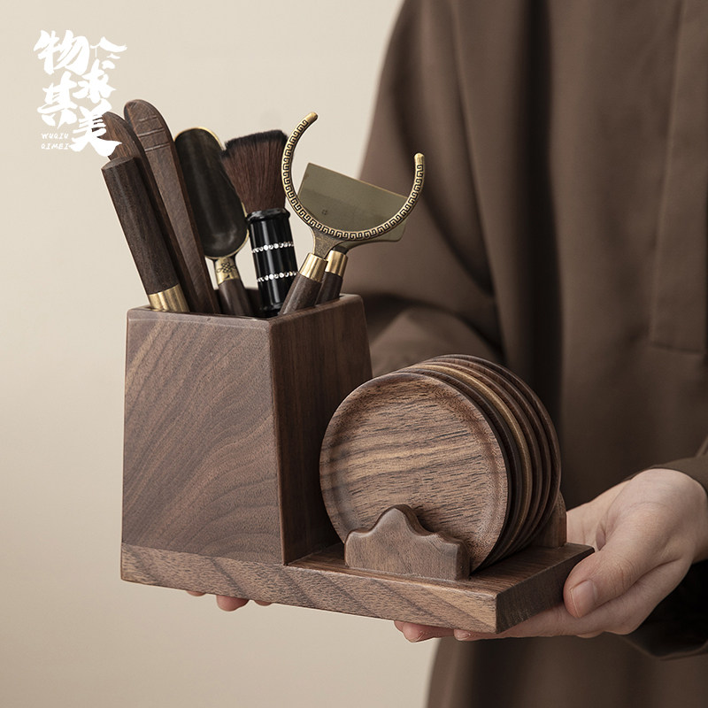 胡桃木隔热茶托茶垫茶桌零配茶道六君子套装多功能实木茶杯垫轻奢