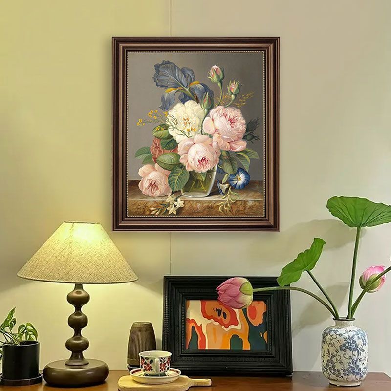 美式牡丹花客厅花卉装饰画餐厅背景墙挂画复古玄关油画欧式壁画图片