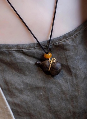 沉香檀木葫芦吊坠项链古风寓意吉