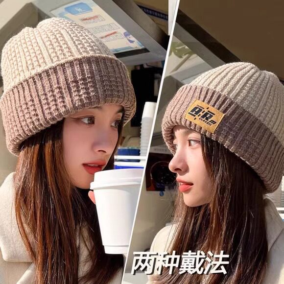 针织帽子女秋冬双面戴包头月子帽
