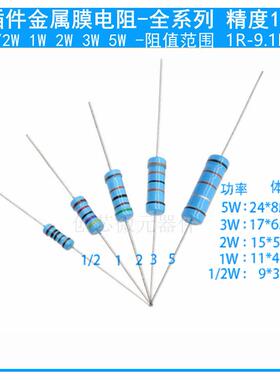 1R-9.1R 2R 3R 9.1R 1/2W 1W -5W 精度1% 插件电阻器 金属膜电阻