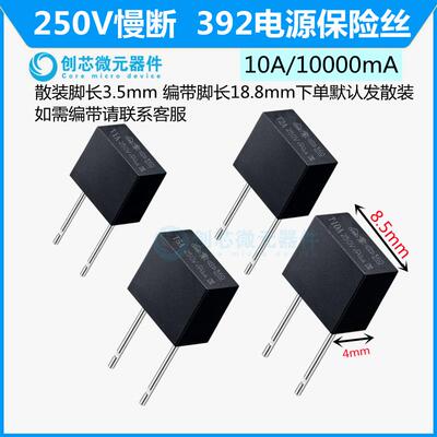 T10A 392方形电源保险丝250V 10000mA 慢断电流 黑色塑封 8.5x4x8