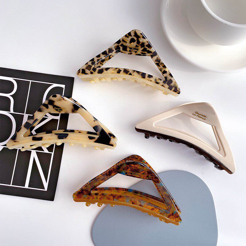 韩版大号镂空三角形抓夹豹纹时尚高级感鲨鱼夹子后脑勺盘发夹头饰
