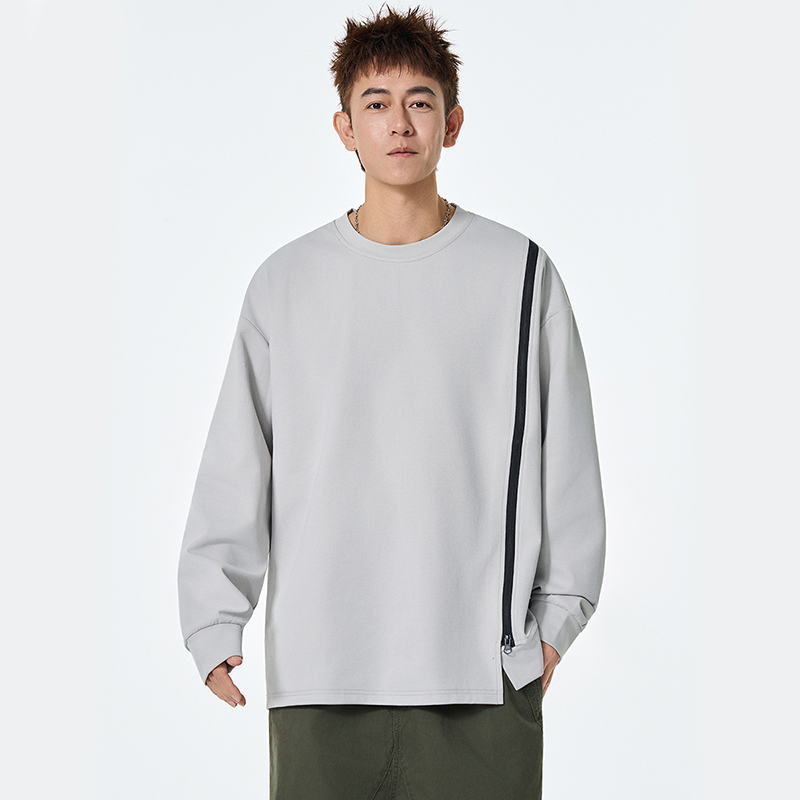 2025秋卫衣男圆领长袖宽松帅气拼接开叉设计百搭套头情侣款卫衣