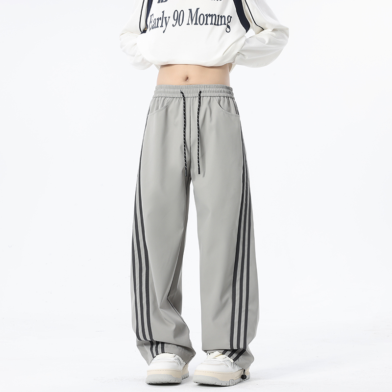 美式风冲锋裤男女春秋款宽松直筒秋季多口袋黑色直筒休闲裤子