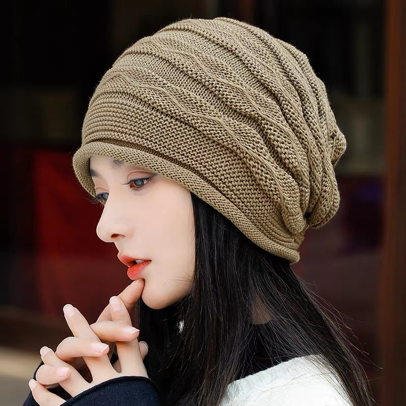 2025年爆款春秋毛线帽保暖针织帽女士包头帽秋冬堆堆帽冷帽帽子女