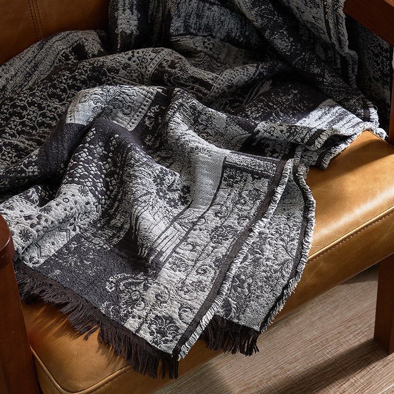 复古风北欧风全棉针织毛毯沙发床尾巾披肩盖毯轻奢高级感简约毯子,床上用品,休闲毯/毛毯/绒毯,淘宝优惠券,粉丝福利购,淘宝优惠卷