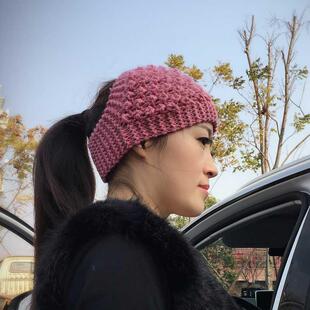 遮白发头饰毛线帽子女式包头漏顶保暖针织马尾帽贵妇头套头月子帽