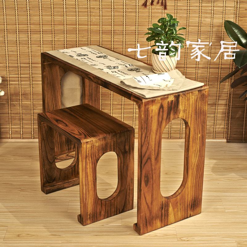 【七韵家居】烧桐木燕尾榫卯一体古琴桌古琴专用扬州古琴桌长方圆图片