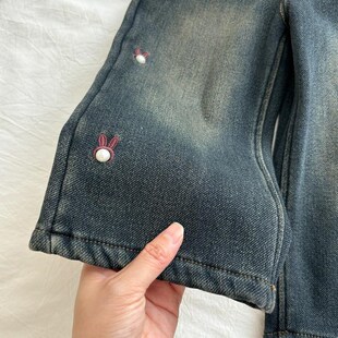 女童裤子加绒冬款洋气小童一体绒牛仔裤秋冬直筒中童窄版阔腿时尚