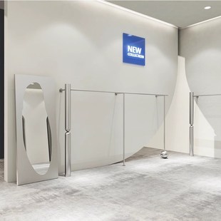 不锈钢拉服装店上墙展示架男女装童装专用落地货架陈列道具挂衣架