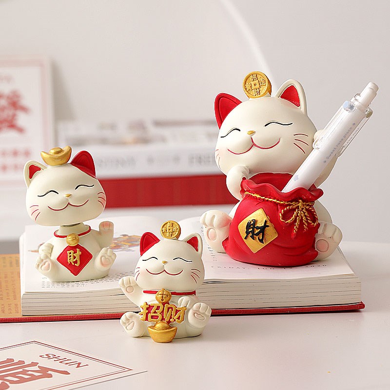 可爱招财猫摆件家居客厅存钱罐装饰办公室桌面笔筒小摆设开业礼品