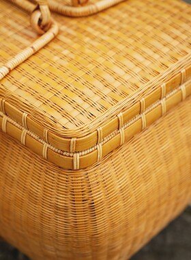 手工竹编夏梦大漆茶收纳箱外出手提包便携出行复古精编人藤箱竹箱