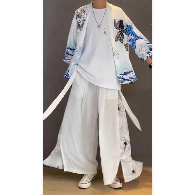 中式唐装改良汉服羽织中国风道袍男古风仙气复古装和服开衫外套装
