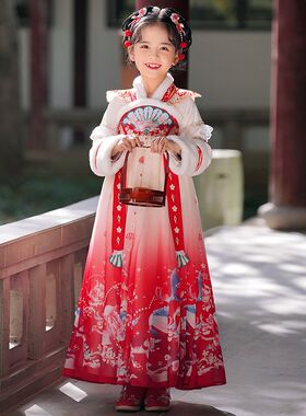 女童汉服秋冬季加绒中国风古风女孩唐装2025新款儿童公主裙子冬款