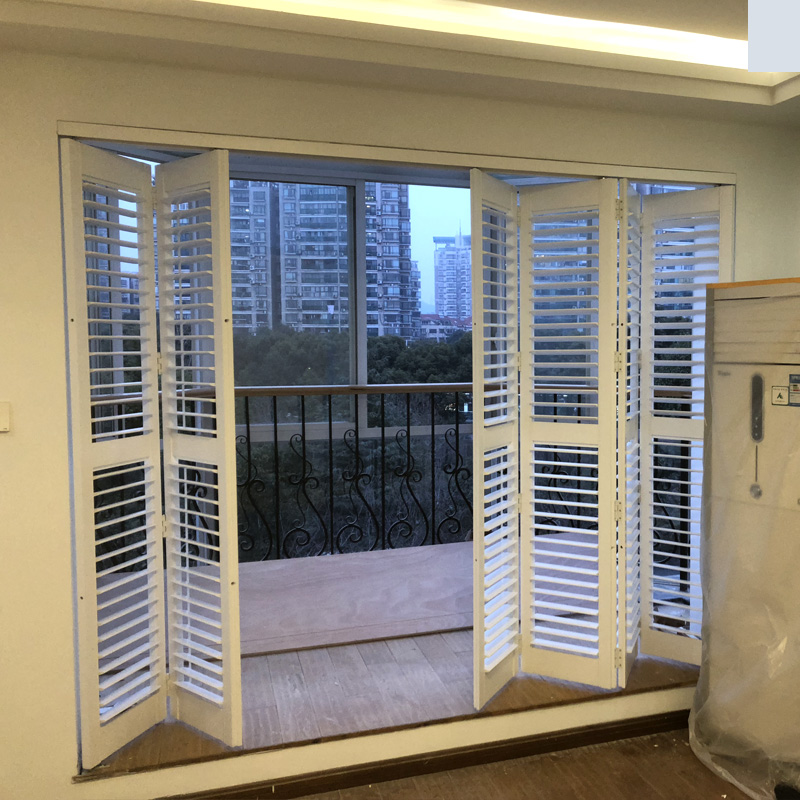 冠轩欧式实木百叶窗帘免打孔百页衣帽间折叠门隔断杭州测量定做