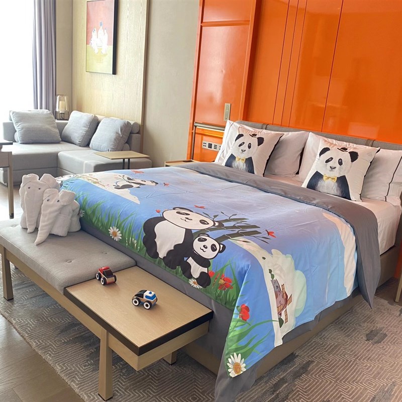 酒店宾馆度假村亲子房布置民宿儿童卡通动漫床盖床旗床尾巾定制