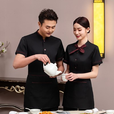 餐饮服务员工作服夏季短袖男女湘菜快餐厅火锅店前厅传菜员服装
