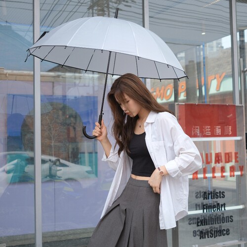 透明雨伞长柄大号磨砂白塑料加厚男女网红高颜值婚礼结实LOGO定制
