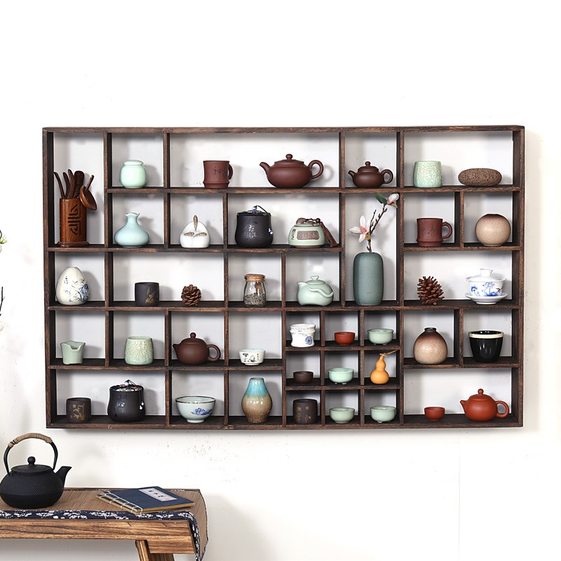 实木博古架茶杯架多宝格茶壶架茶具架子挂墙置物架展示架壁挂茶架