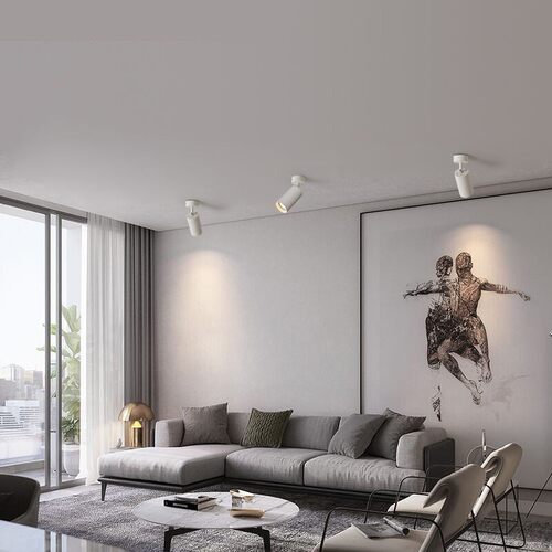 黑色led明装射灯7W可换光源灯泡吸顶背景墙壁画照画可调金色单灯