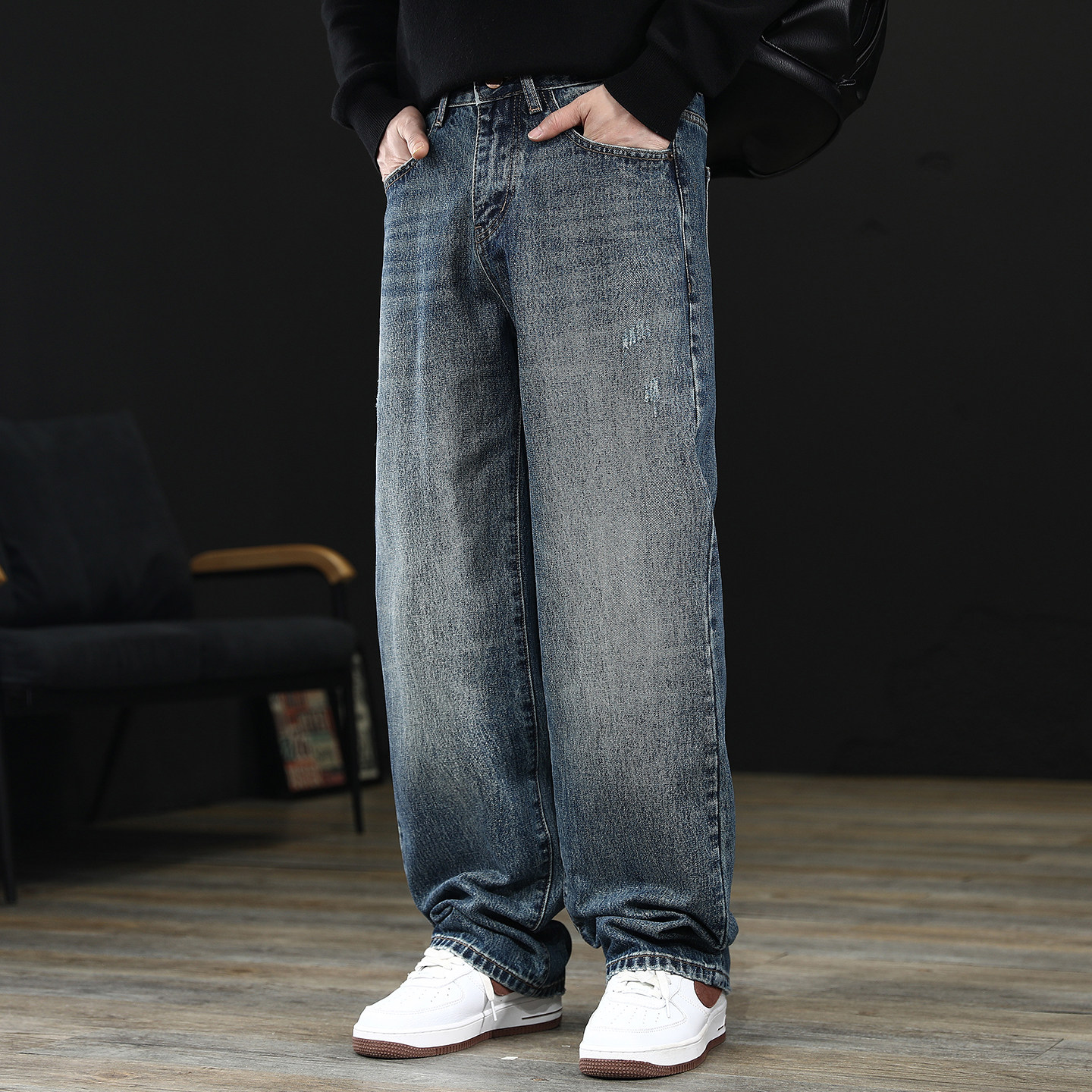 美式复古水洗牛仔裤男士直筒宽松阔腿裤秋冬季潮牌休闲百搭长裤子,男装,牛仔裤,淘宝优惠券,粉丝福利购,淘宝优惠卷