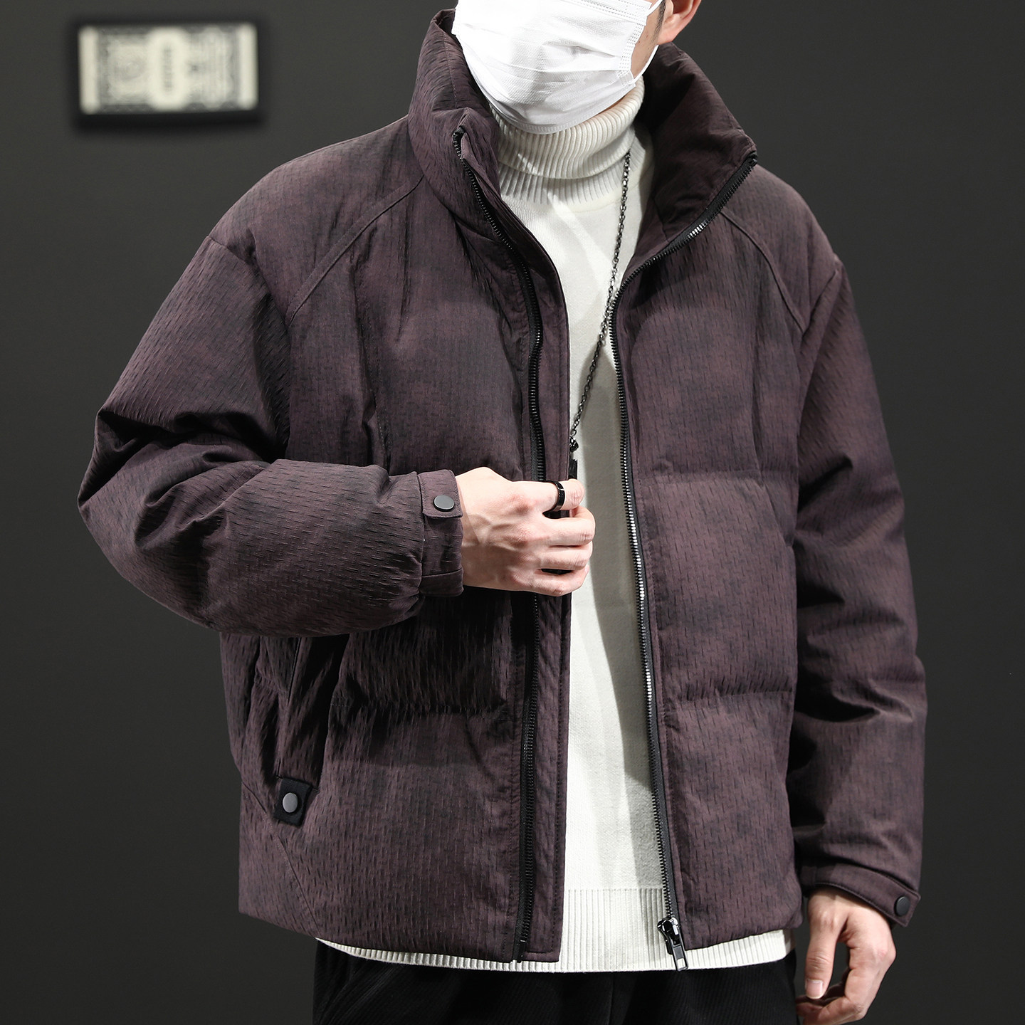 【美式肌理感高充绒立领羽绒服】