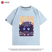 海贼草帽团五档路飞联动漫男装 复古纯棉印花短袖 T恤宽松穿搭休闲