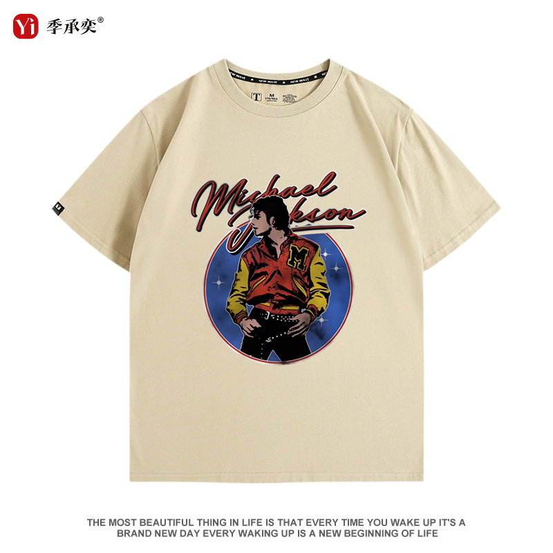 迈克尔杰克逊纪念衫夏季纯棉短袖复古印花T恤宽松休闲穿搭潮男装