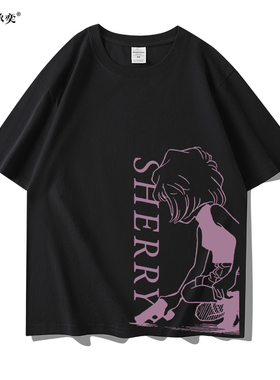 名侦探柯南动漫周边联名t-shrit男女夏季纯棉宽松落肩短袖T恤半袖