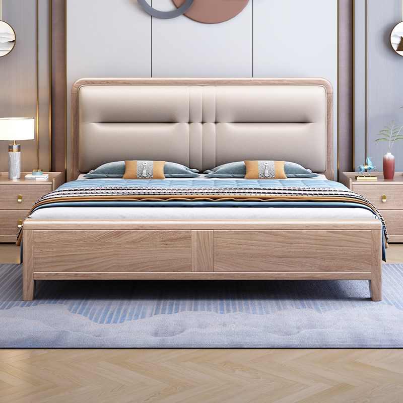 杏色紫金檀木榫卯满铺o1.5m实木床北欧软包1.8米主卧室双人床婚床