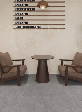 覆古咖啡厅奶茶店实木纳帕皮单人沙发休闲洽谈卡座X酒吧桌椅组合