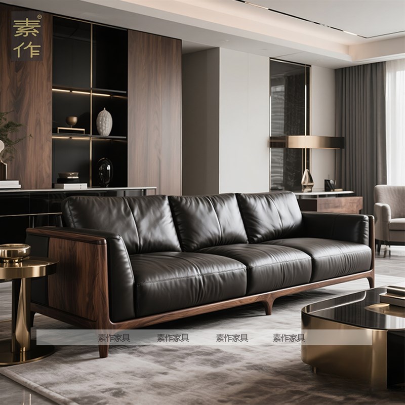 新中式北美黑胡桃木实木直排沙发客厅I2025新款办公室小户型