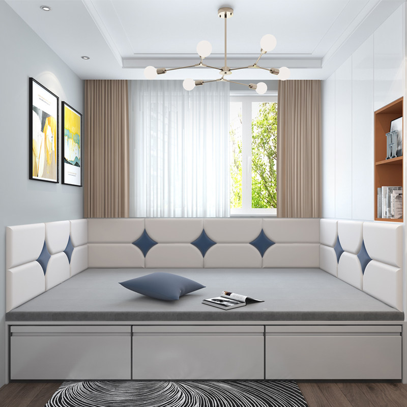 定制榻榻米软包床围科技布炕w围子自粘儿童防撞墙贴简约现代背景,家装主材,背景墙软包,淘宝优惠券,粉丝福利购,淘宝优惠卷