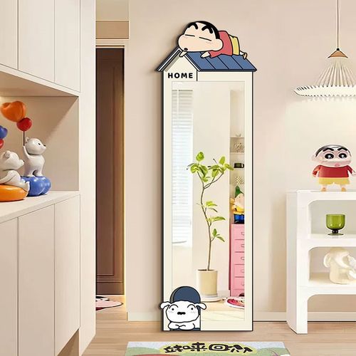 蜡笔小新全身镜落j地镜家用ins风穿衣镜子挂墙客厅桌面时钟摆台式