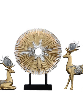 美式乡村田园麋鹿摆件客厅门厅一鹿有你酒柜软装饰V品工艺品鹿摆