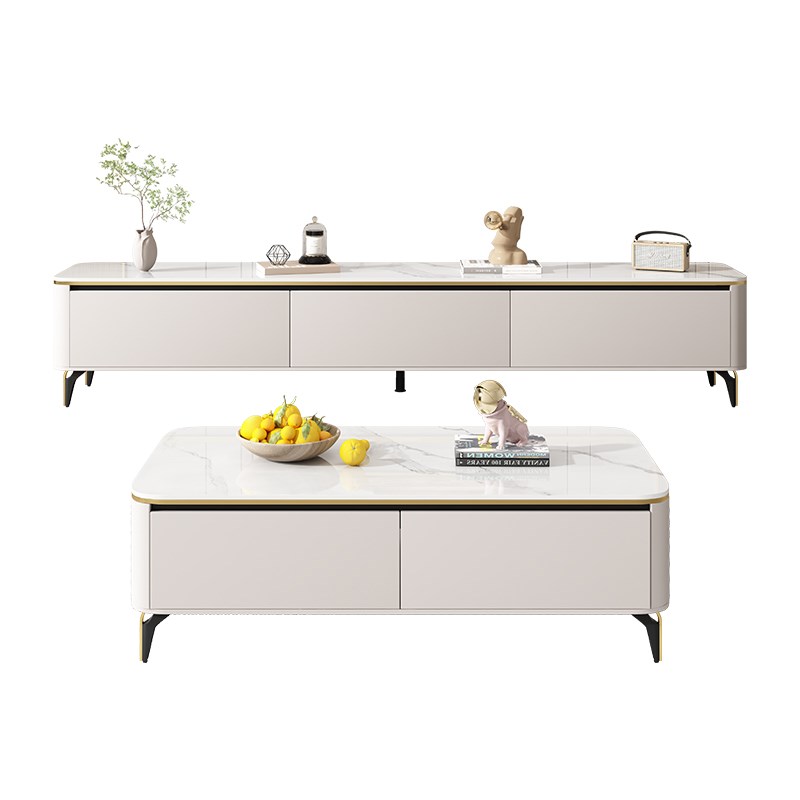 全实木茶几电视柜组合r现代简约家用小户型轻奢岩板电视机柜客厅