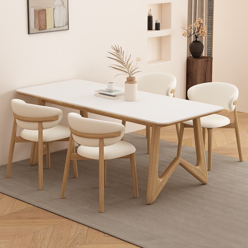 实木长方形岩板餐桌m原木奶风高级感轻奢现代简约新款家用小户型