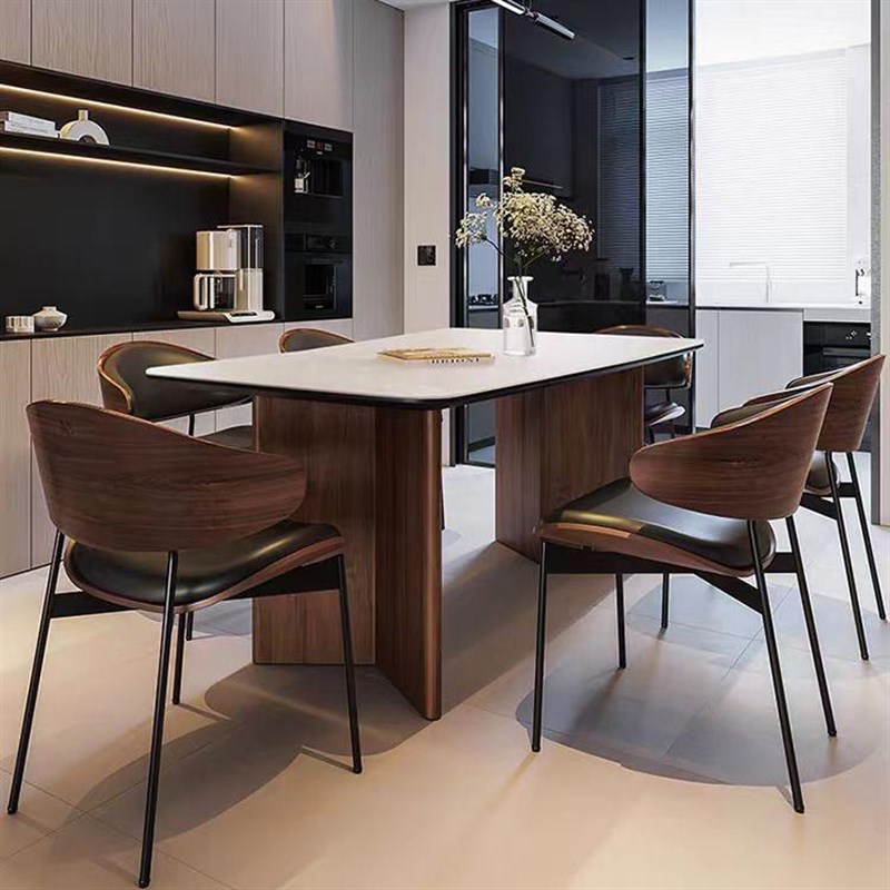意式极简小户型长方形家用客厅现代简约岩板O餐桌轻奢组合实木桌