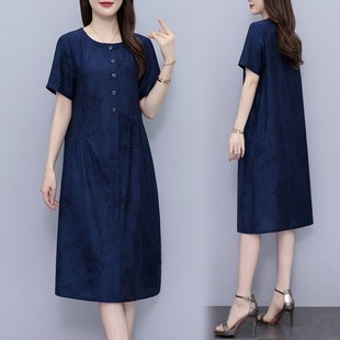 大码女装高级感小个子显高连衣裙2024新款夏季直筒中年妈妈裙短款
