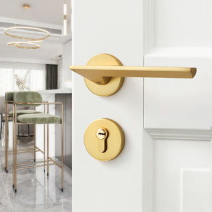 拉丝金分体门锁室内家用房门锁磁吸静音木门锁卧室金色轻奢门把手