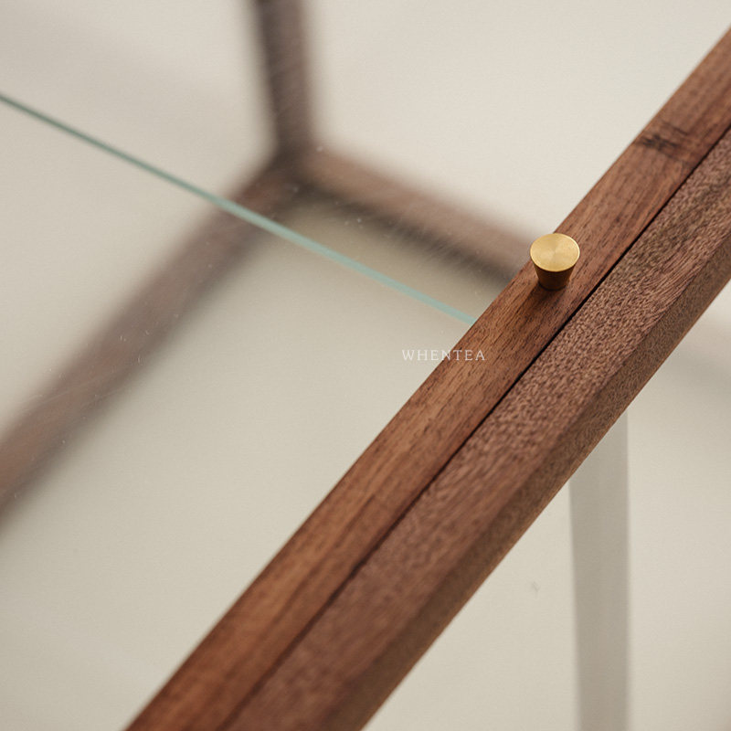 闻说胡桃木手工实木立柜 中式复古玻璃茶柜陈列柜 桌面茶道具