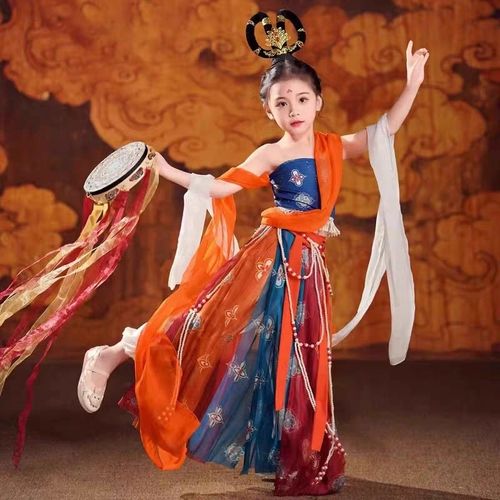 敦煌舞蹈服儿童飞天乐鼓演出服反弹琵琶异域风情千年的祈祷表演服