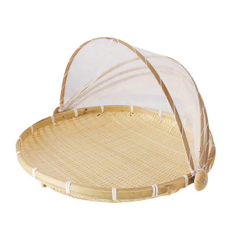 晒菜网防虫竹编筐簸箕食品晾晒篮干货馒头筐带网竹编制品筛子农家