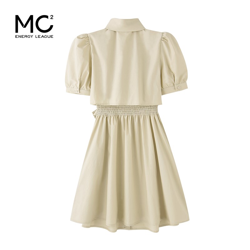 mc2翻领短袖连衣裙女装夏款腰部金属扣腰带收腰显瘦设计感衬衫裙