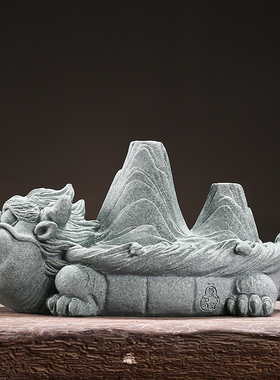 创意青砂石霸下龙之子鱼缸假山造景新中式家居客厅茶桌装饰摆件
