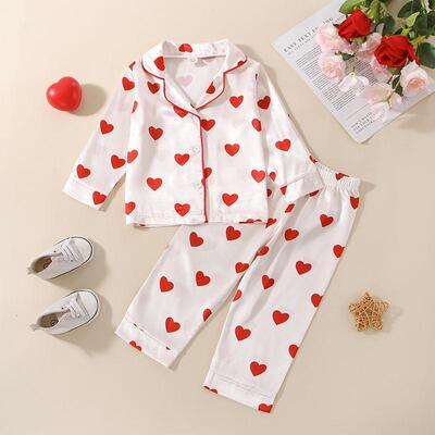 1-6Y Kids Girls Pajamas Set Baby Heart Print Sleepwear Long